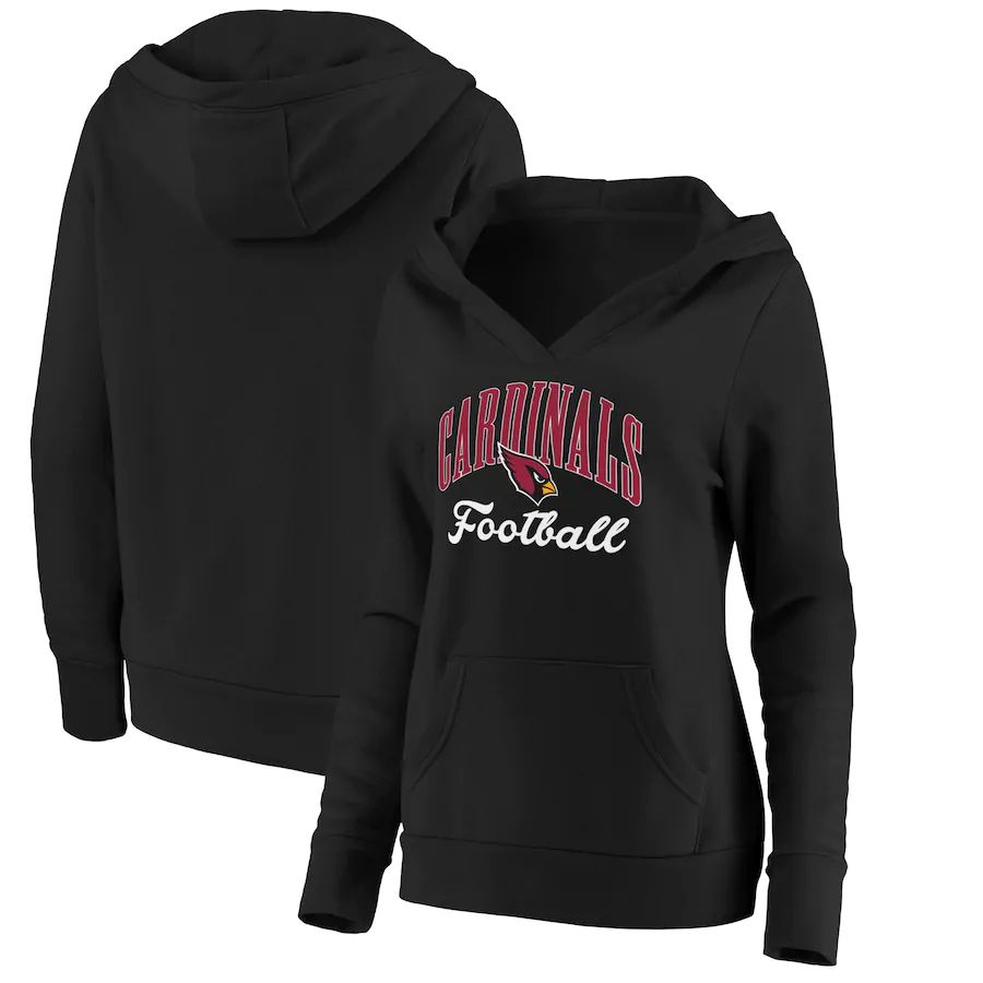 Women Arizona Cardinals Fanatics Branded Black Victory Script V-Neck Pullover Hoodie